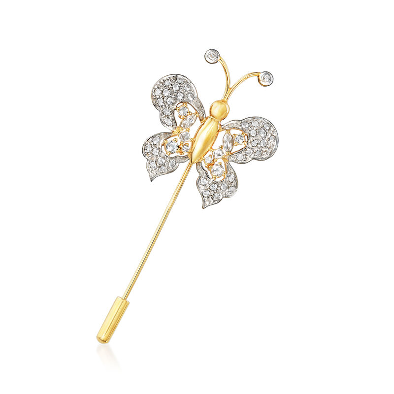 1.18 ct. t.w. White Topaz Butterfly Stick Pin in 18kt Gold Over Sterling image number 0
