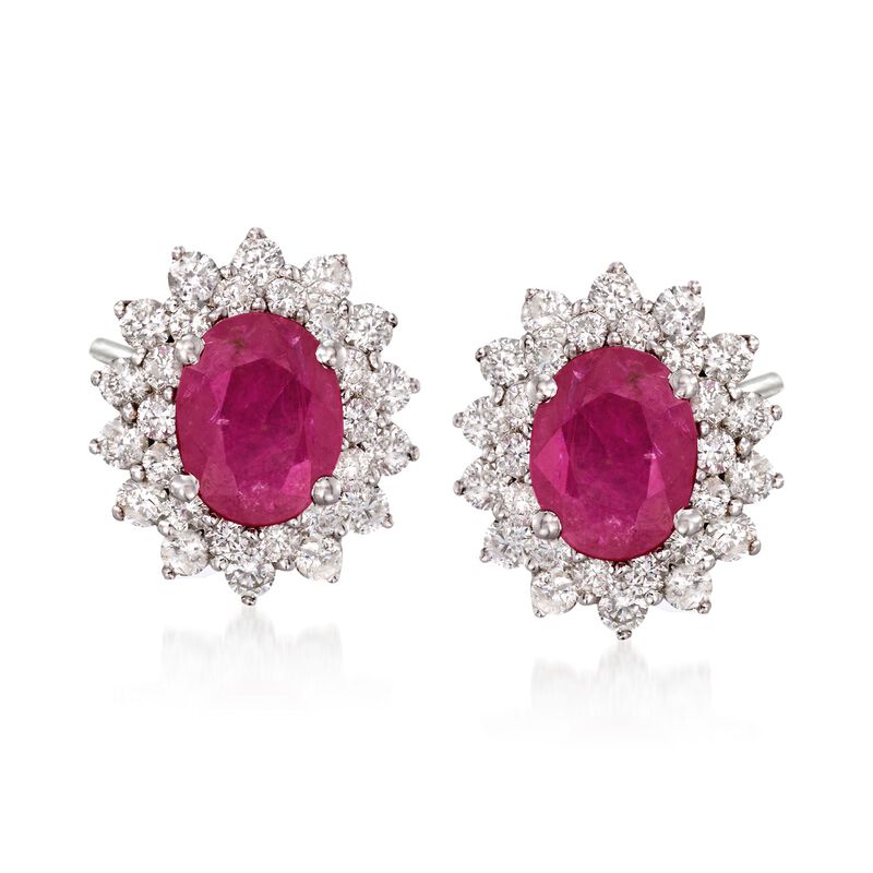 3.30 ct. t.w. Ruby and 1.40 ct. t.w. Diamond Earrings in 18kt White Gold image number 0