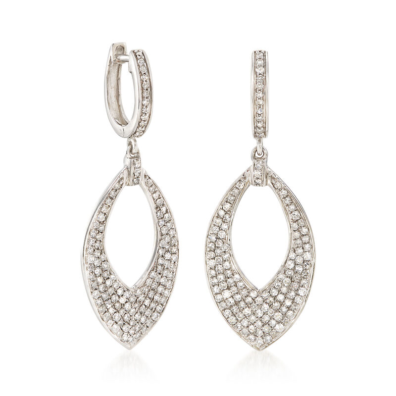 1.00 ct. t.w. Diamond Marquise Hoop Drop Earrings in 14kt White Gold image number 2