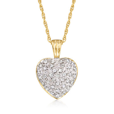 C. 1990 Vintage .40 ct. t.w. Diamond Heart Pendant Necklace in 14kt Yellow Gold