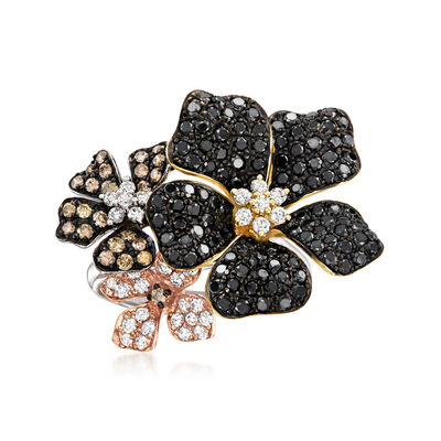C. 2000 Vintage Effy 2.65 ct. t.w. Multicolored Diamond Flower Ring in 14kt Tri-Colored Gold