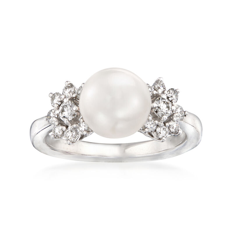 Mikimoto 8.5mm A+ Akoya Pearl and .39 ct. t.w. Diamond Ring in 18kt White Gold. Size 7 image number 0