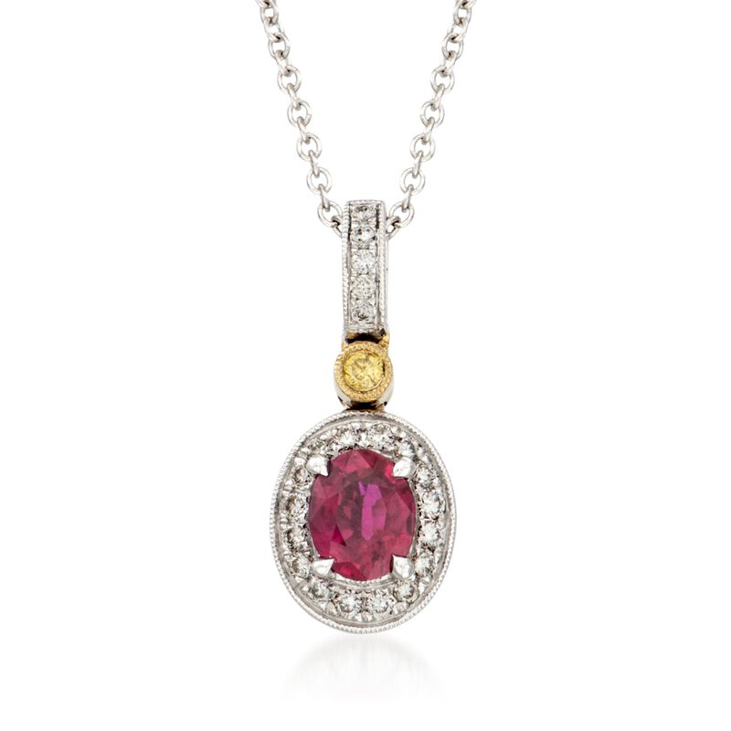 C. 2015 Simon G. .54 Carat Ruby and .14 ct. t.w. Diamond Pendant Necklace in 18kt Two-Tone Gold. 17&quot; image number 1