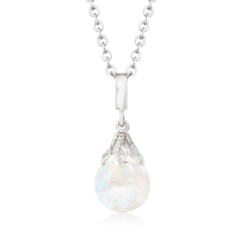 Floating Opal Pendant Necklace in Sterling Silver. 18&quot; image number 1
