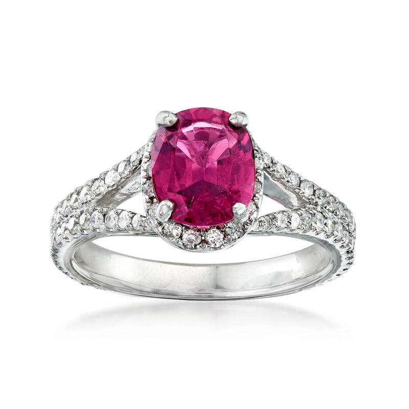C. 1990 Vintage 1.85 Carat Pink Tourmaline and .85 ct. t.w. Diamond Ring in 14kt White Gold. Size 6.5 image number 0