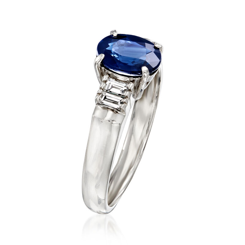 C. 1990 Vintage 1.48 Carat Sapphire Ring with .18 ct. t.w. Diamonds in Platinum. Size 7.25 image number 2
