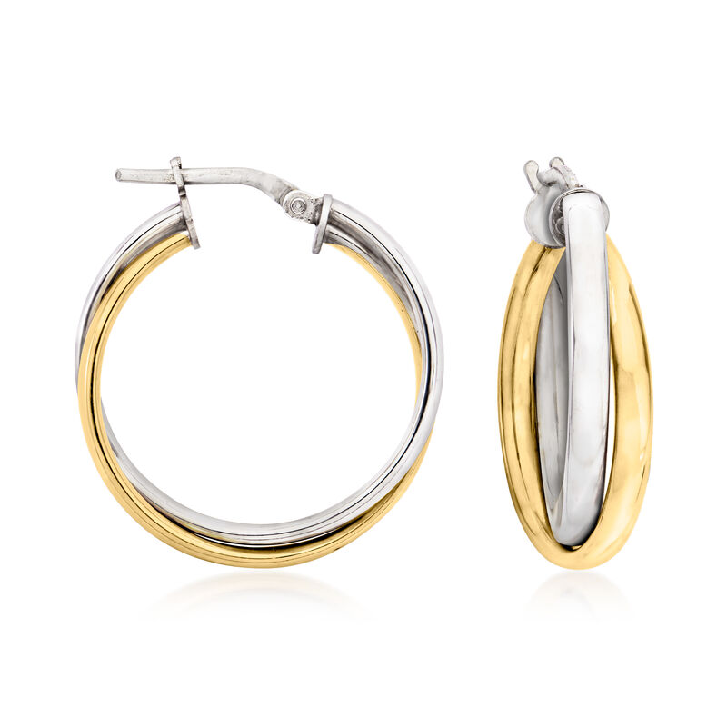 Italian Sterling Silver and 18kt Gold Over Sterling Double-Hoop Earrings. 1&quot; image number 0