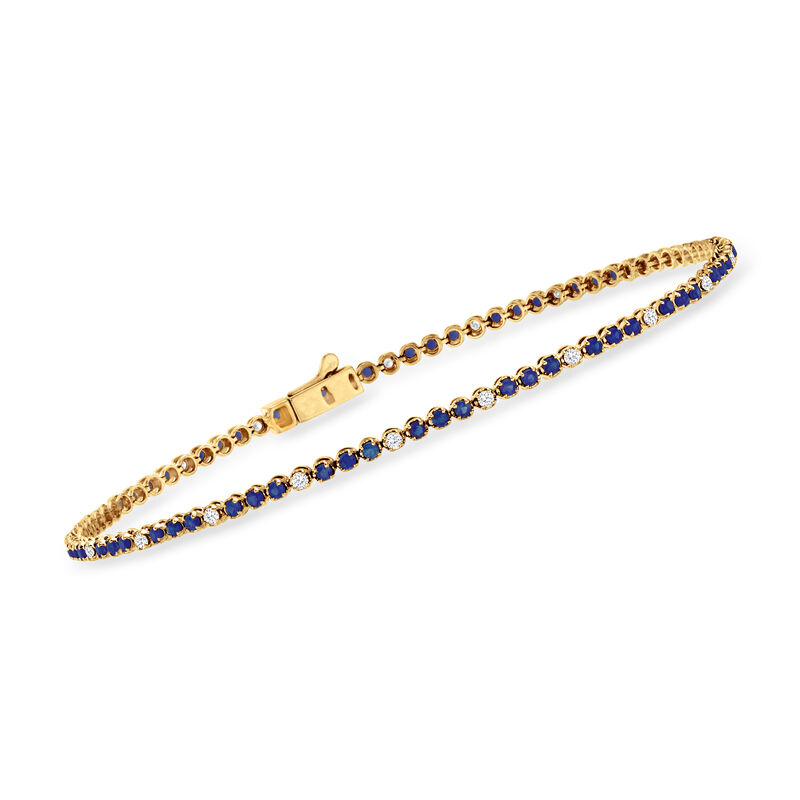 1.00 ct. t.w. Sapphire and .26 ct. t.w. Diamond Tennis Bracelet in 14kt Yellow Gold. 7&quot; image number 0