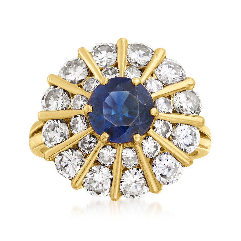 C. 1980 Vintage 1.50 Carat Sapphire and 3.00 ct. t.w. Diamond Cocktail Ring in 18kt Yellow Gold image number 0