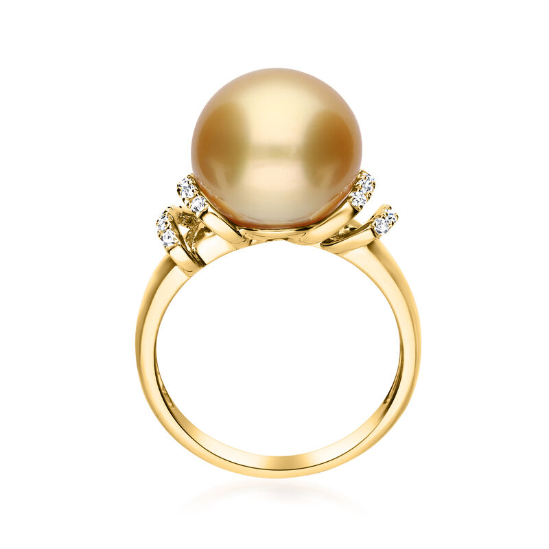 12-12.5mm Golden Cultured South Sea Pearl Ring with .14 ct. t.w. Diamonds in 14kt Yellow Gold image number 2