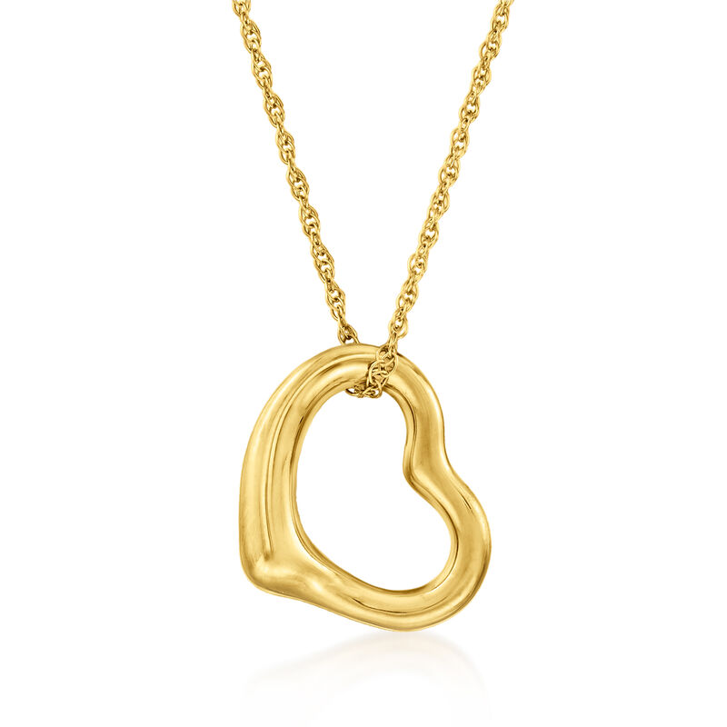 12mm 14kt Yellow Gold Heart Necklace. 18&quot; image number 1