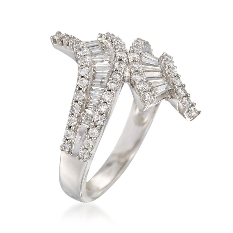 1.35 ct. t.w. Baguette and Round Diamond Bypass Ring in 14kt White Gold image number 1
