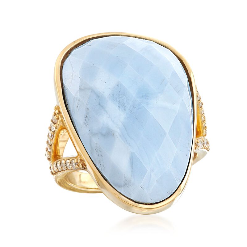 Blue Opal and .22 ct. t.w. Diamond Ring in 18kt Yellow Gold Over Sterling Silver image number 3