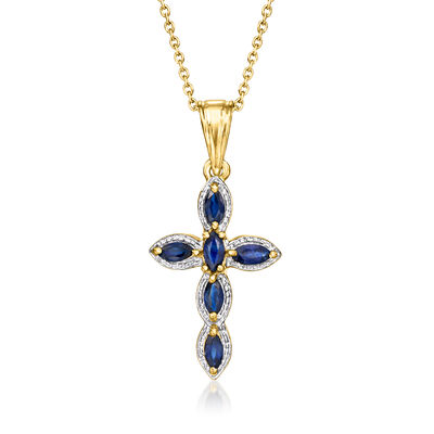 .80 ct. t.w. Sapphire Cross Pendant Necklace in Sterling Silver and 18kt Gold Over Sterling