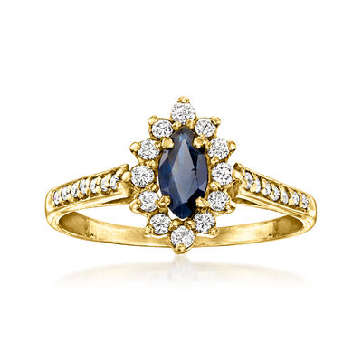 C. 1980 Vintage .65 Carat Sapphire and .50 ct. t.w. Diamond Ring in 18kt Yellow Gold