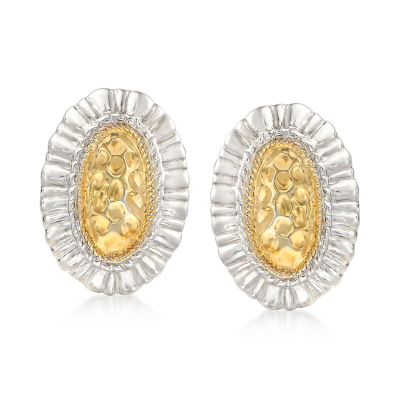 Hammered 14kt Two-Tone Gold Oval Earrings image number 0