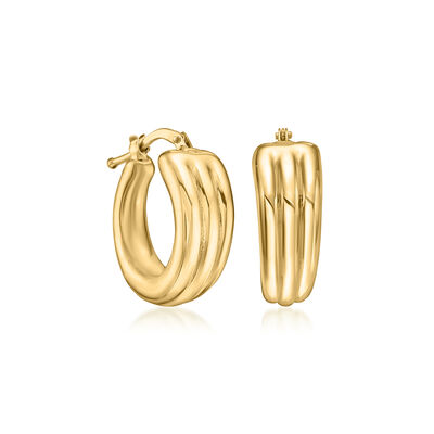 Italian 14kt Yellow Gold Three-Row Ribbed Hoop Earrings