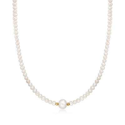 3.5-4.5mm Cultured Pearl Necklace with 8.5-9mm Centerpiece and 18kt Gold Over Sterling