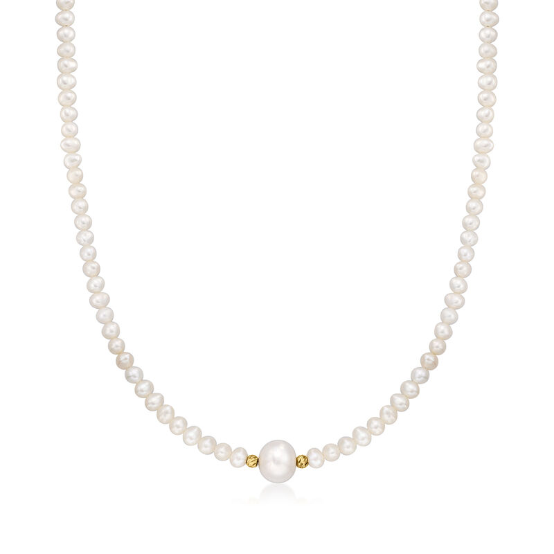 3.5-4.5mm Cultured Pearl Necklace with 8.5-9mm Centerpiece and 18kt Gold Over Sterling image number 0