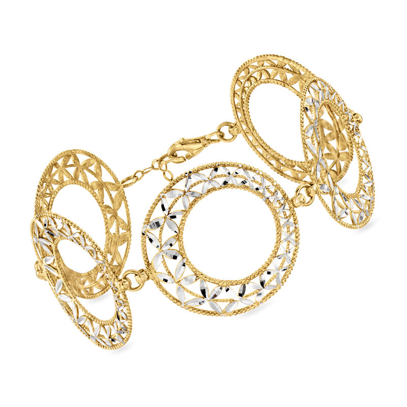 C. 1990 Vintage 18kt Two-Tone Gold Floral Circle Bracelet. 7" image number 0