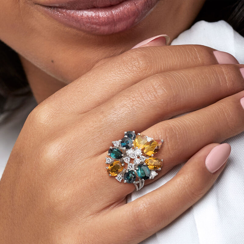 C. 1980 Vintage 4.80 ct. t.w. Multi-Gemstone and .60 ct. t.w. Diamond Cocktail Ring in 14kt White Gold. Size 7 image number 1