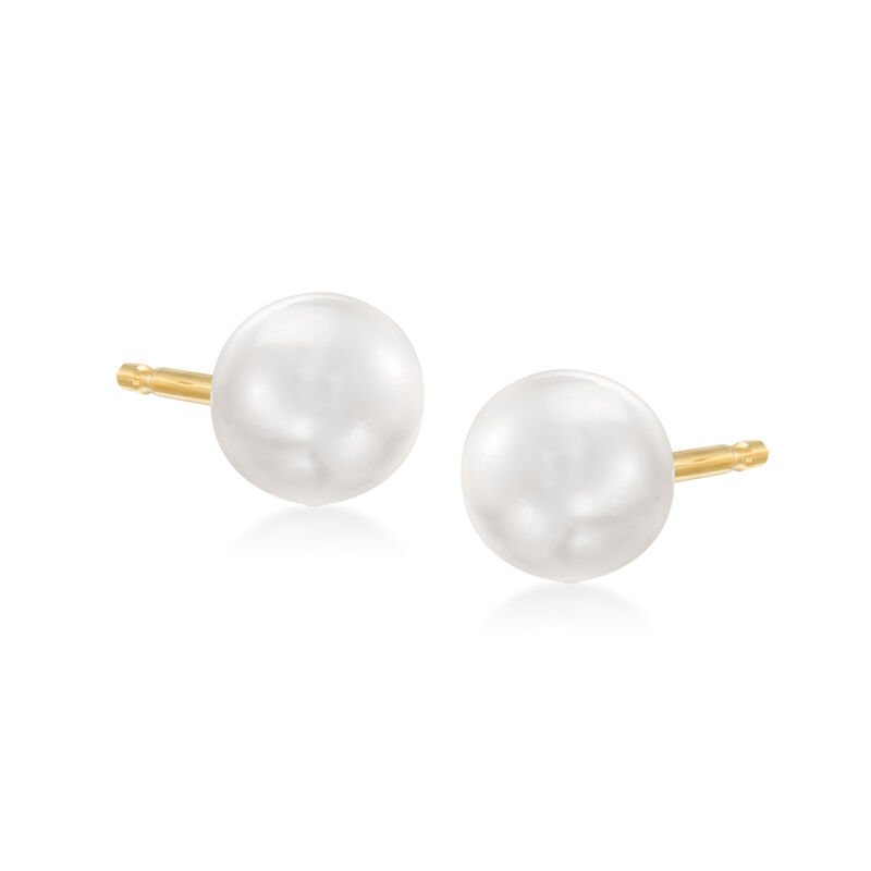8.5-9mm White and Pink Cultured Pearl Drop Earrings in 14kt Yellow Gold image number 2