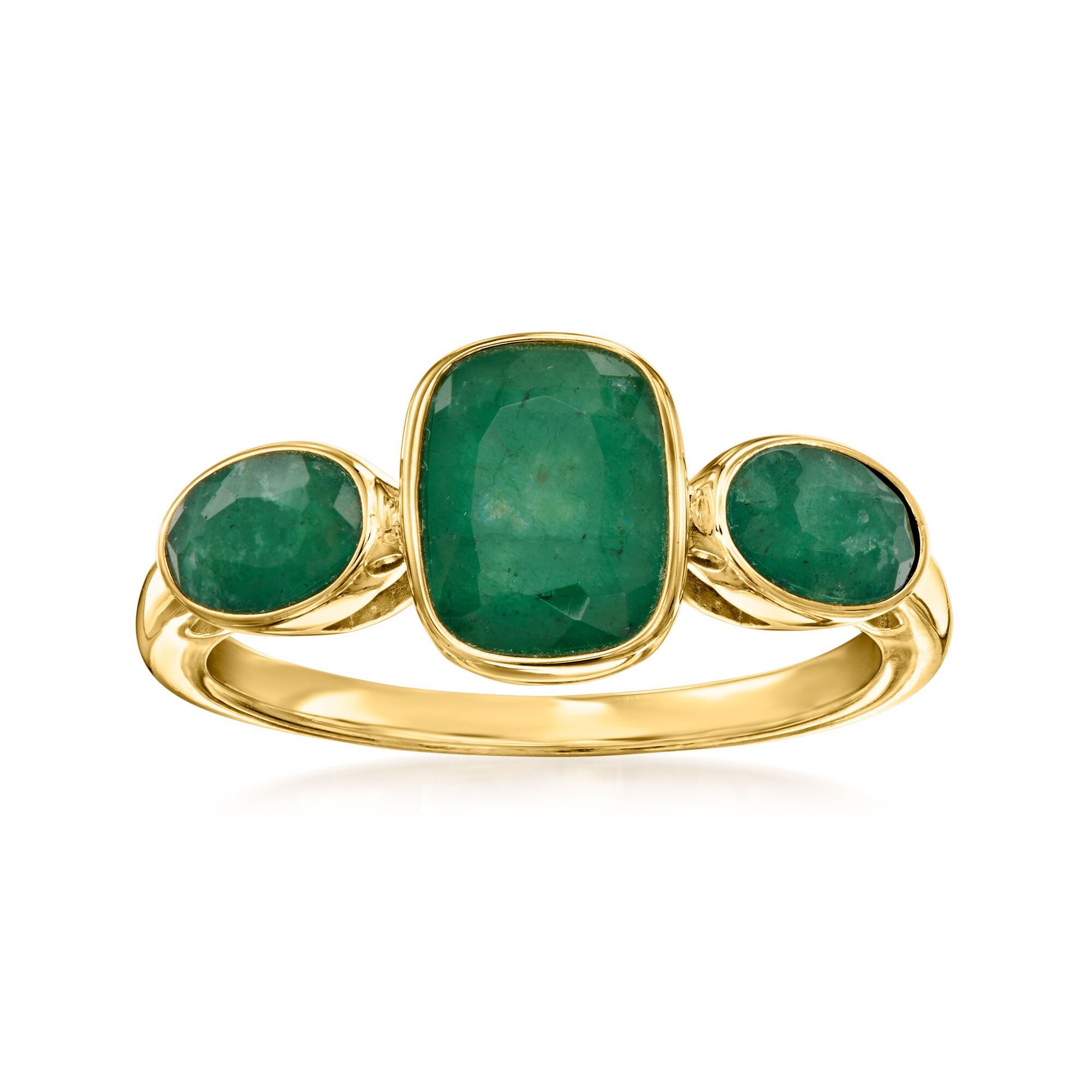 2.80 ct. t.w. Emerald Three-Stone Ring in 18kt Gold Over
