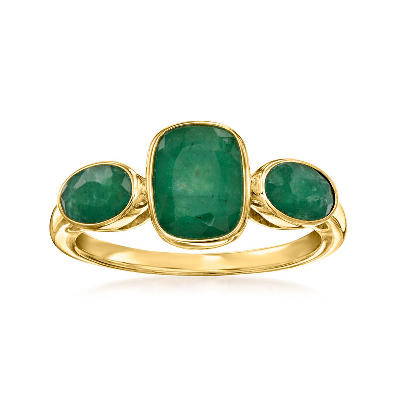 2.80 ct. t.w. Emerald Three-Stone Ring in 18kt Gold Over Sterling image number 0