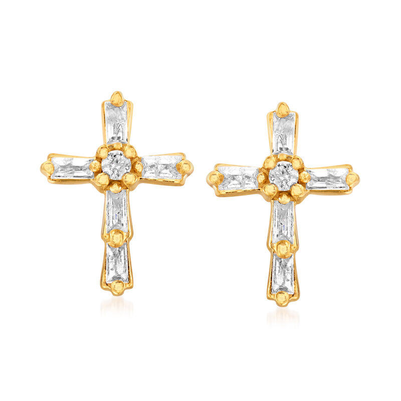 .22 ct. t.w. Baguette and Round Diamond Cross Earrings in 18kt Gold Over Sterling image number 0