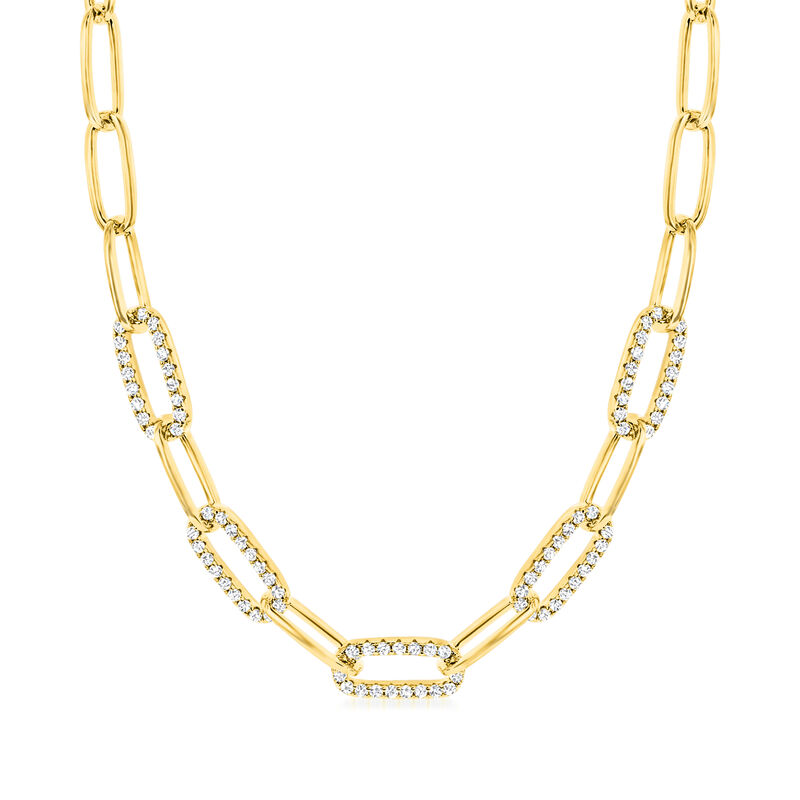 .50 ct. t.w. CZ Paper Clip Link Necklace in 18kt Gold Over Sterling. 18" image number 0