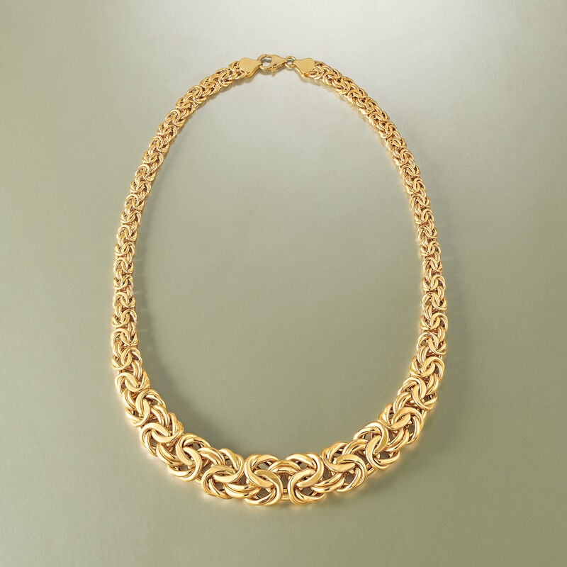 Italian 18kt Yellow Gold Graduated Byzantine Necklace image number 8