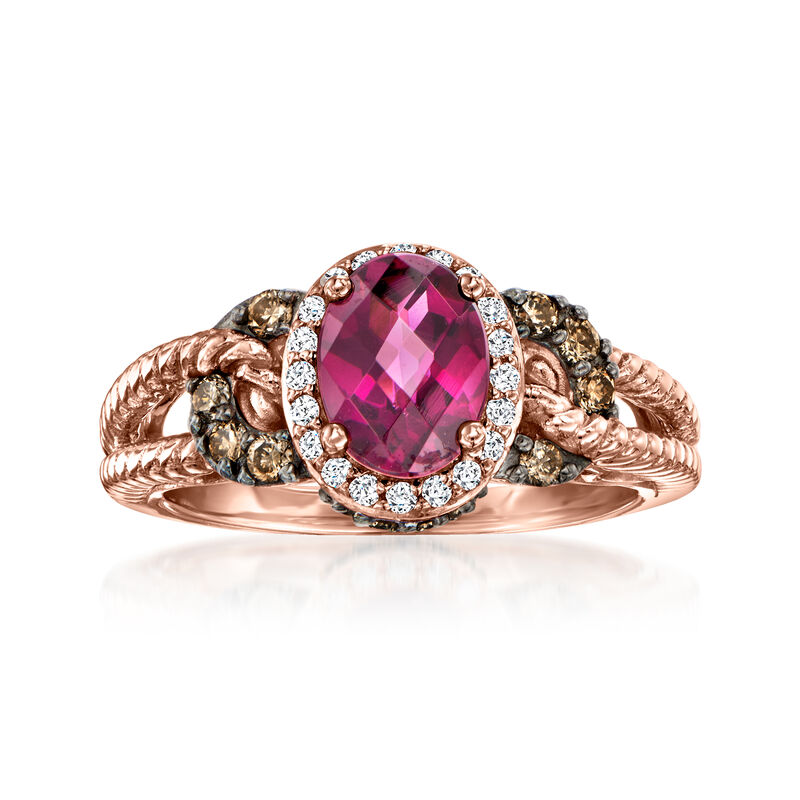 Le Vian 1.30 Carat Raspberry Rhodolite Twisted Ring with .25 ct. t.w. Chocolate Diamonds and .12 ct. t.w. Vanilla Diamonds in 14kt Strawberry Gold. Size 7 image number 0