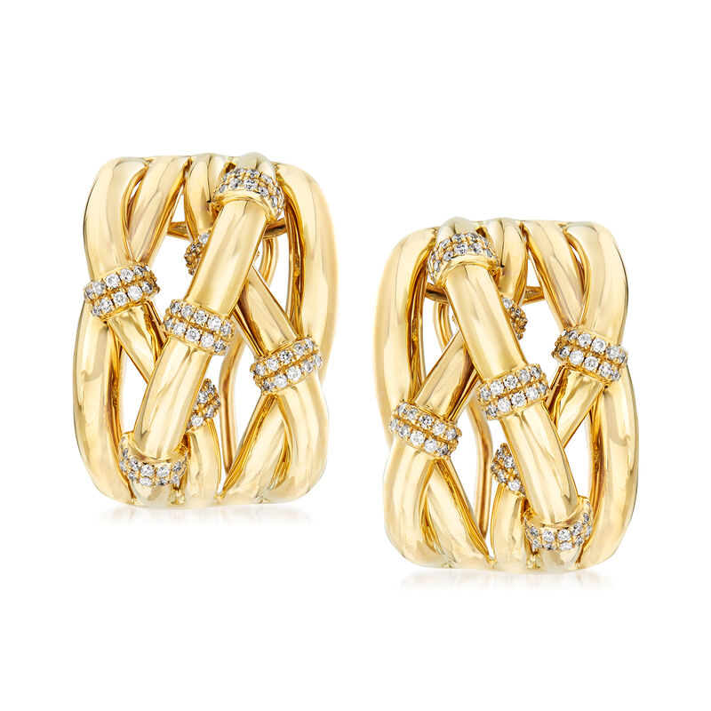 .57 ct. t.w. Diamond Station Crisscross Earrings in 14kt Yellow Gold image number 0