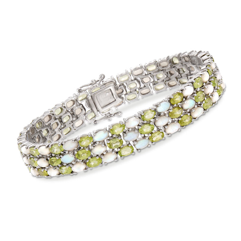 12.00 ct. t.w. Peridot and Opal Bracelet in Sterling Silver. 7.5&quot; image number 0