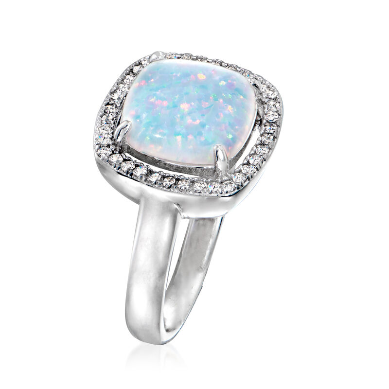 Charles Garnier Synthetic Opal Ring with .18 ct. t.w. CZs in Sterling Silver. Size 7 image number 2