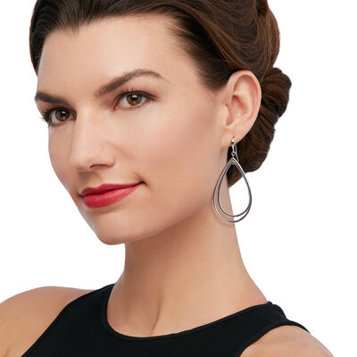 Zina Sterling Silver "Contemporary" Large Double Pear-Shaped Drop Earrings