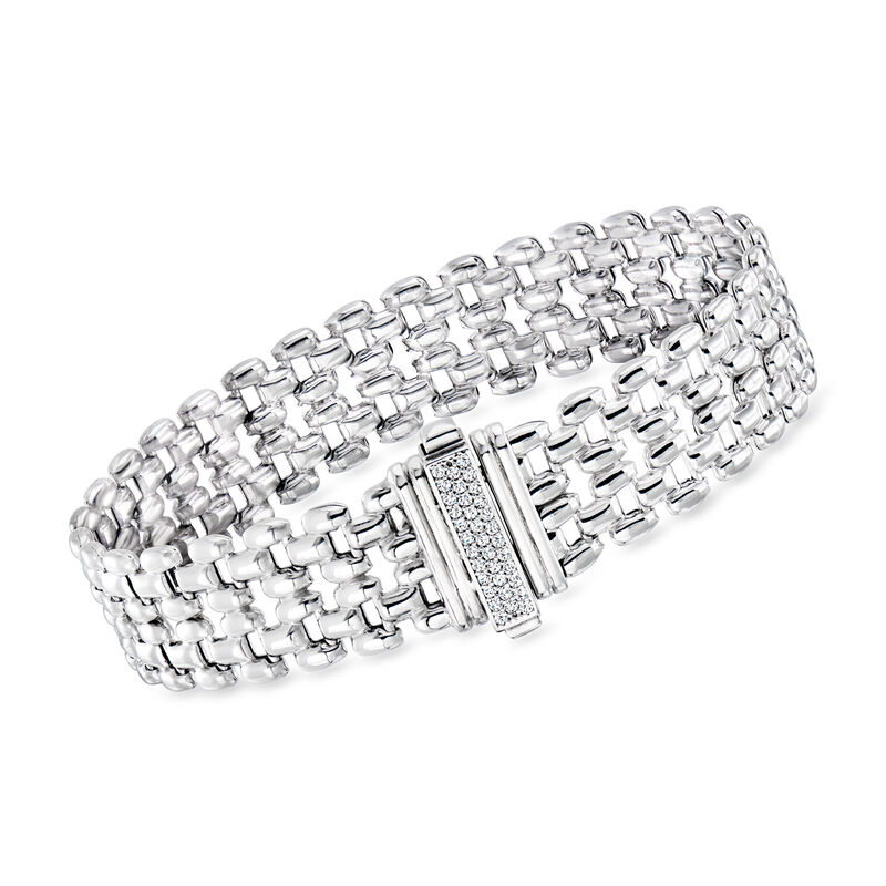 Italian .20 ct. t.w. Diamond Panther-Link Bracelet in Sterling Silver. 7&quot; image number 0
