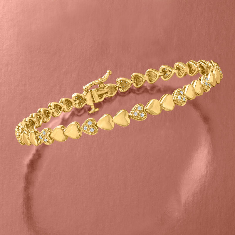.25 ct. t.w. Diamond Heart Bracelet in 18kt Gold Over Sterling image number 3