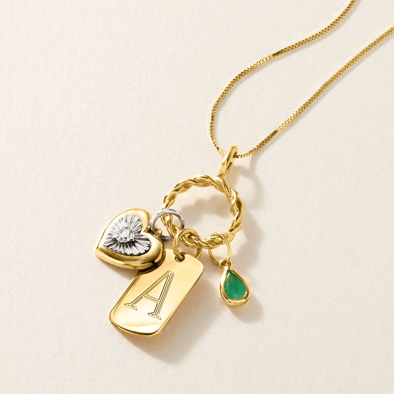 Sterling Silver and 14kt Yellow Gold Heart Charm with Single Lab-Grown Diamond  image number 3