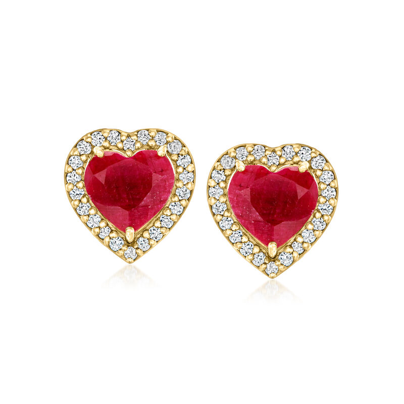 5.25 ct. t.w. Ruby and .80 ct. t.w. White Topaz Convertible Heart Earrings in 18kt Gold Over Sterling  image number 2