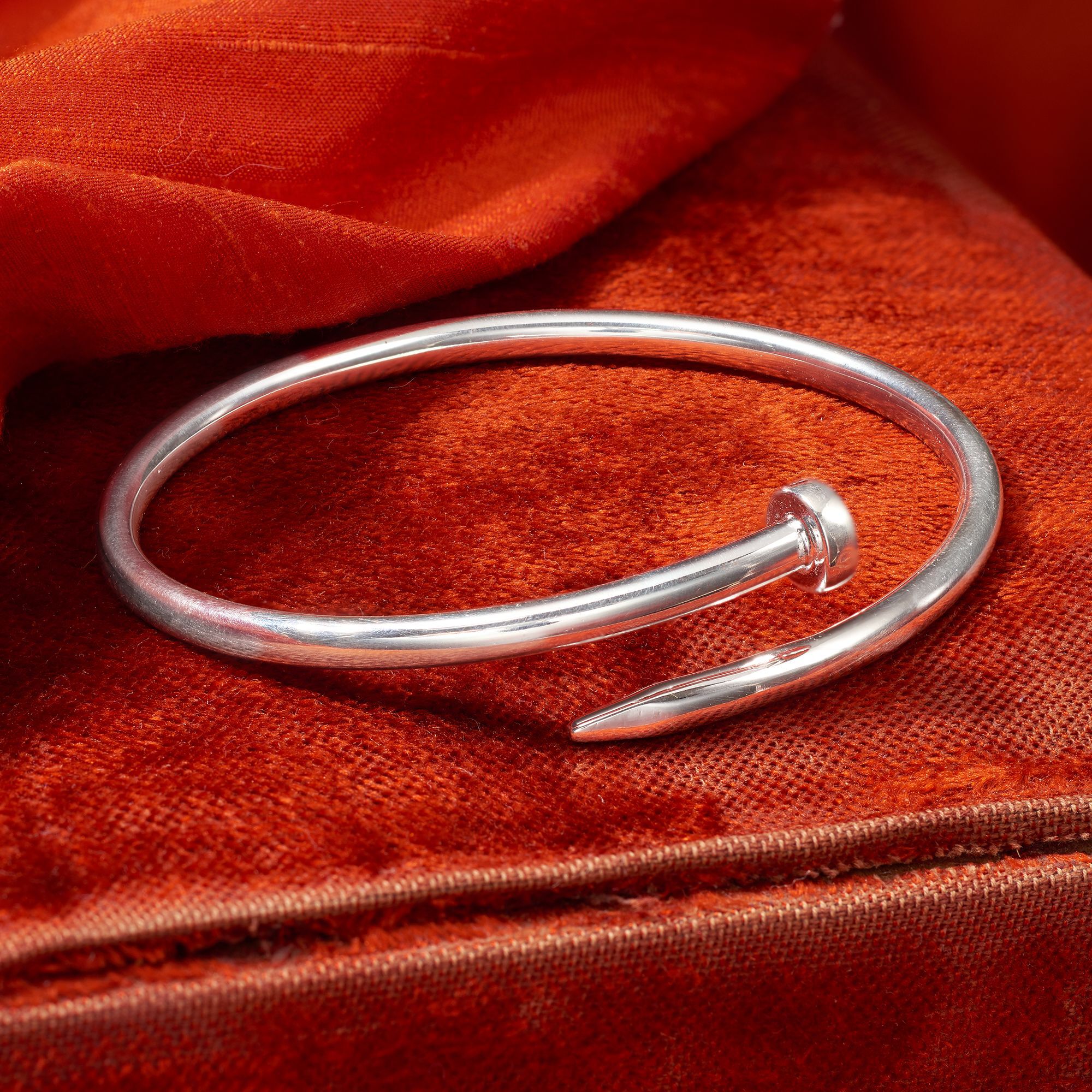 Sterling Silver Nail Motif Bangle Bracelet
