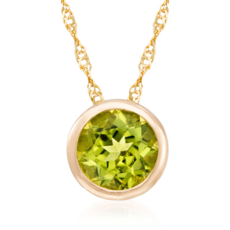 .90 Carat Bezel-Set Peridot Pendant Necklace in 14kt Yellow Gold. 18&quot; image number 1