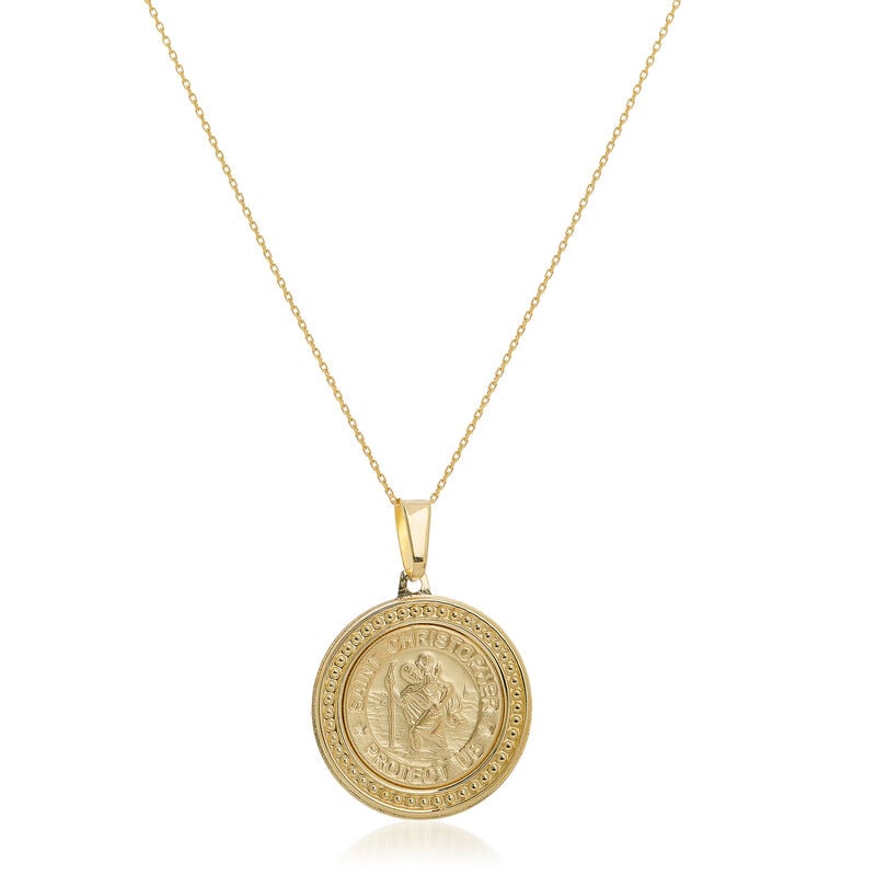 14kt Yellow Gold Framed St. Christopher Pendant Necklace. 18&quot; image number 0