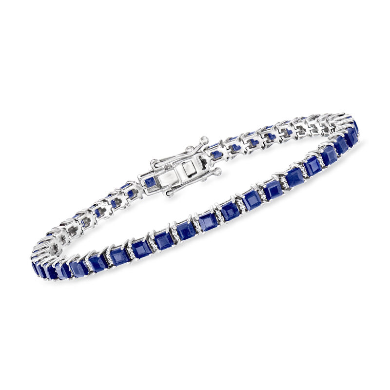 10.00 ct. t.w. Sapphire and .31 ct. t.w. Diamond Tennis Bracelet in Sterling Silver. 7"