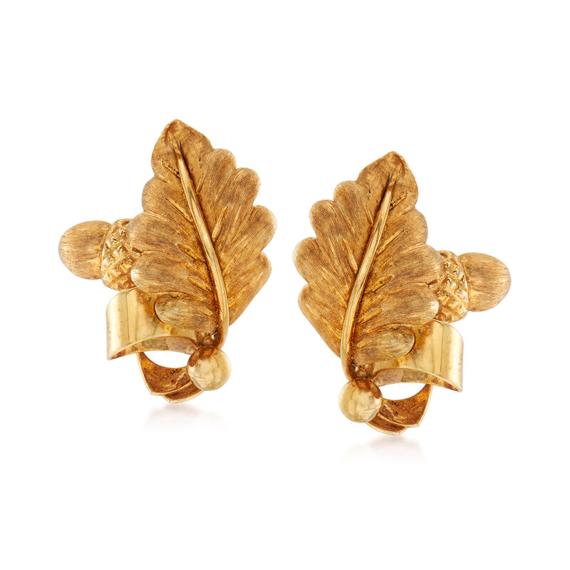 C. 1960 Vintage Tiffany Jewelry 18kt Yellow Gold Leaf and Acorn Clip-On Earrings image number 0