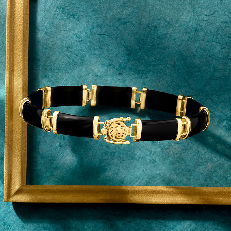 Black Agate &quot;Good Fortune&quot; Bracelet in 18kt Gold Over Sterling image number 3