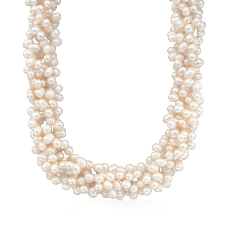 5-6mm Cultured Pearl Torsade Necklace with Sterling Silver image number 0