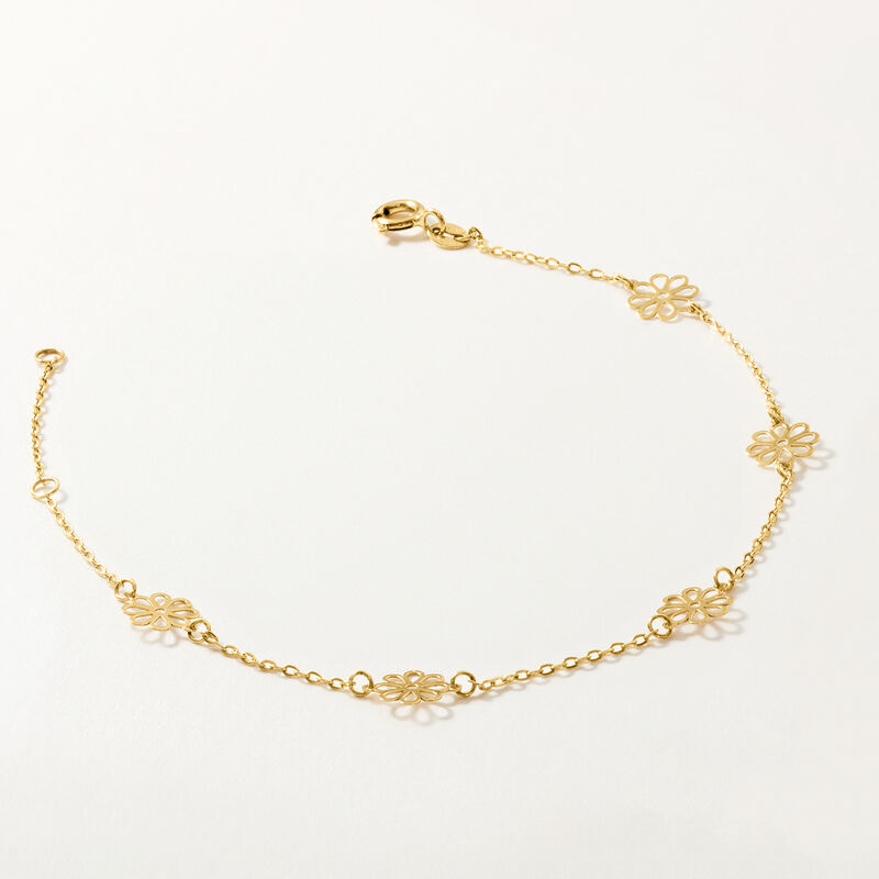 Italian 14kt Yellow Gold Flower Station Bracelet. 7" image number 2