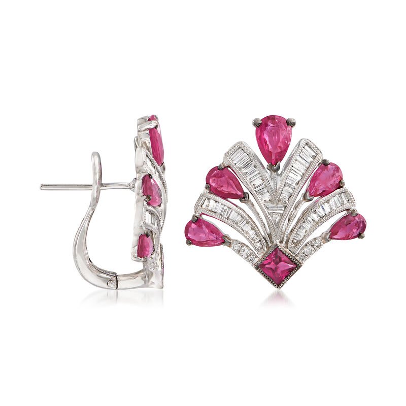 2.50 ct. t.w. Ruby and .65 ct. t.w. Diamond Earrings in 18kt White Gold image number 2