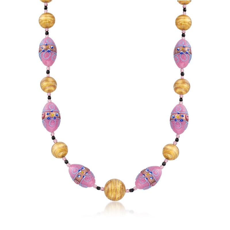 Italian Purple and Golden Murano Glass Bead Necklace with 18kt Gold Over Sterling image number 0